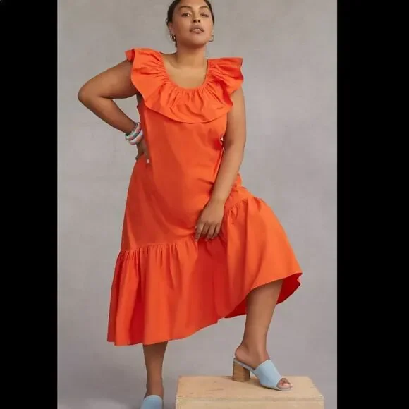 Anthropologie WHIT TWO Flouncy Ruffle Midi Dress NWT - Picture 8 of 9